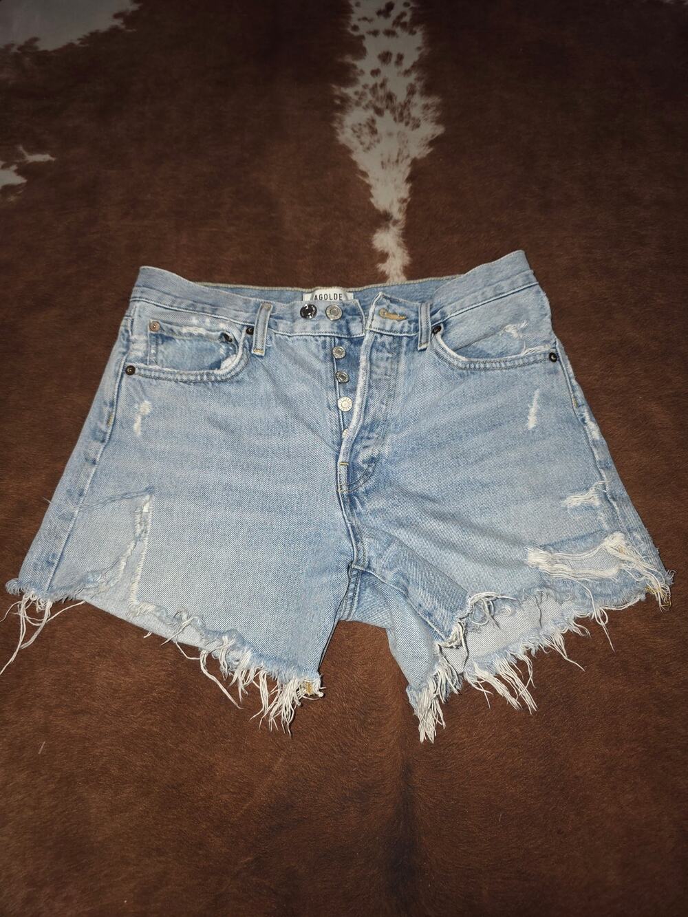 AGOLDE Parker Vintage Cut Off Distressed Denim Shorts Light Wash Size 26